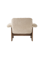Low Back Lounge Chair in Sheepskin Solid Wood Frame, Exaggerated Armrests