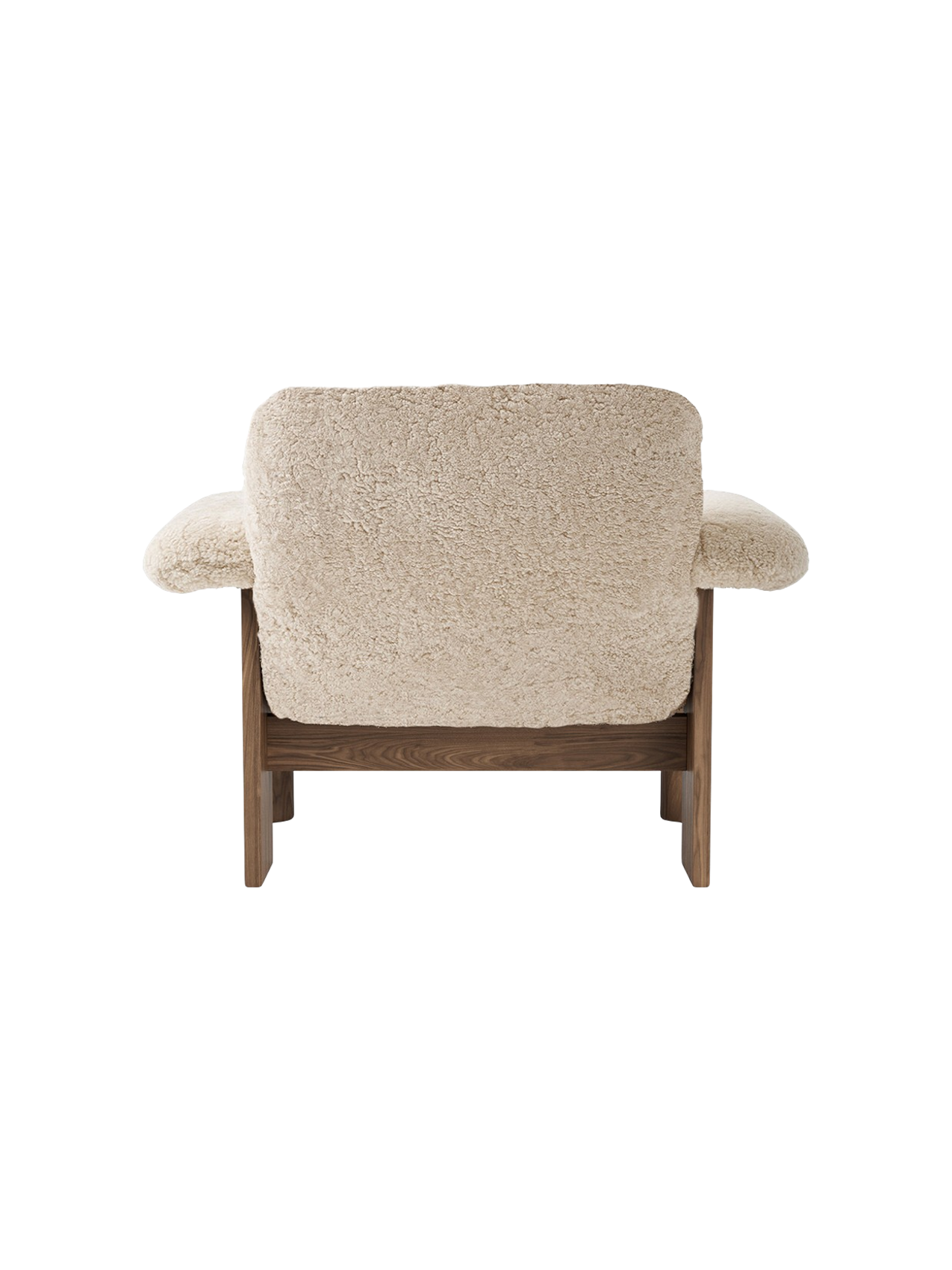 Low Back Lounge Chair in Sheepskin Solid Wood Frame, Exaggerated Armrests