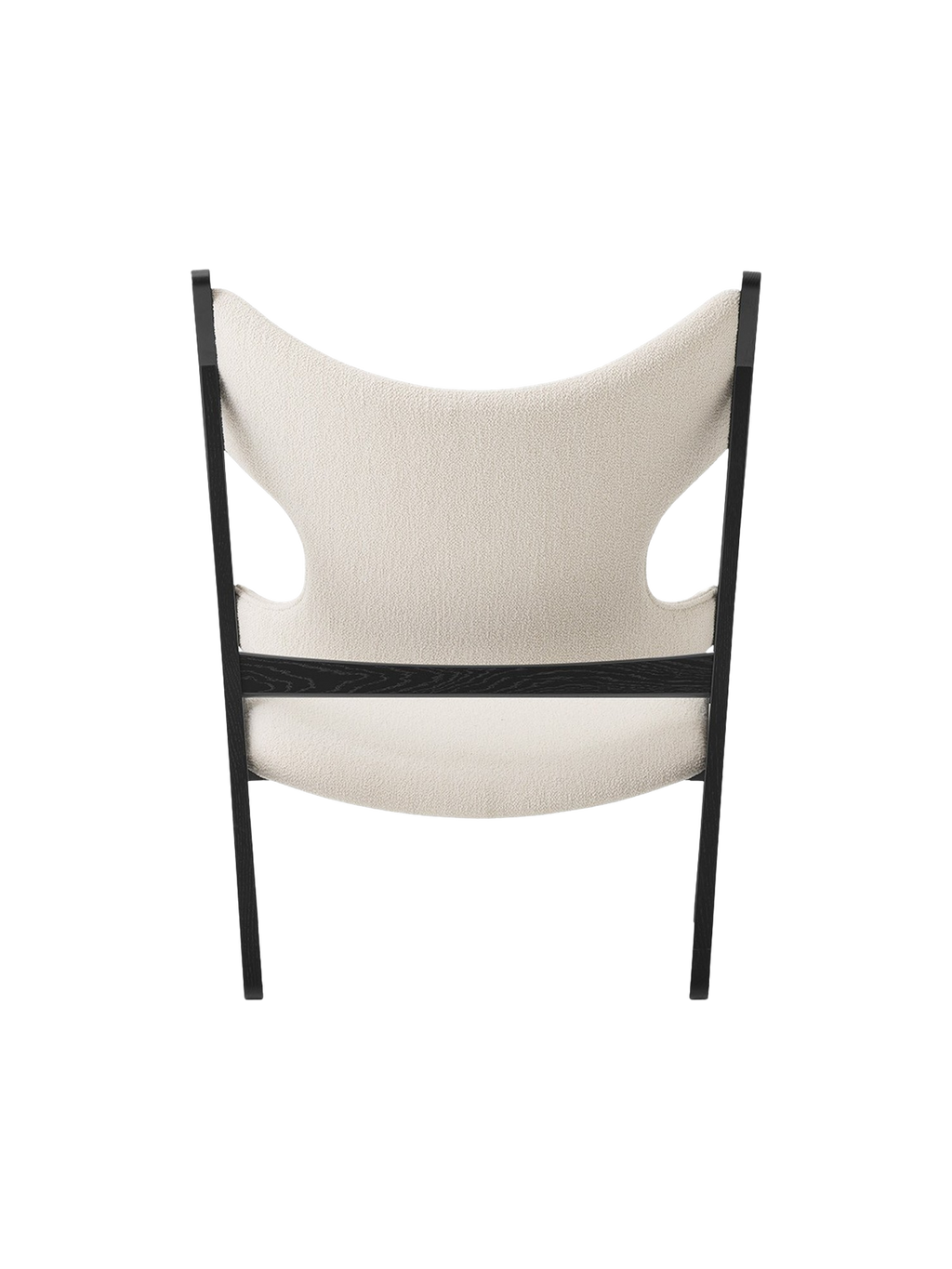 Lounge Chair in Black Oak Elbow Cut-Outs, Ivory Boucl