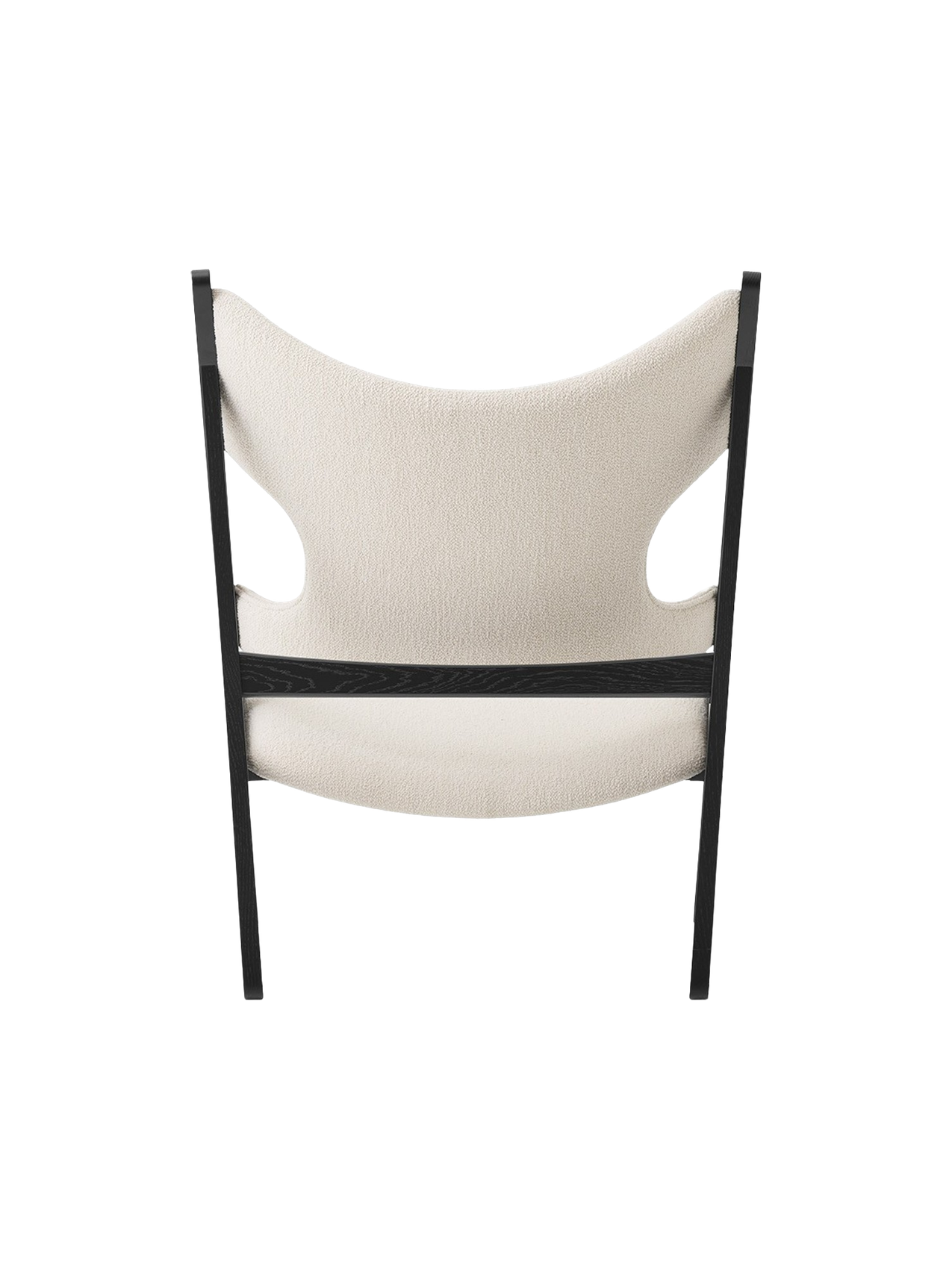 Lounge Chair in Black Oak Elbow Cut-Outs, Ivory Boucl