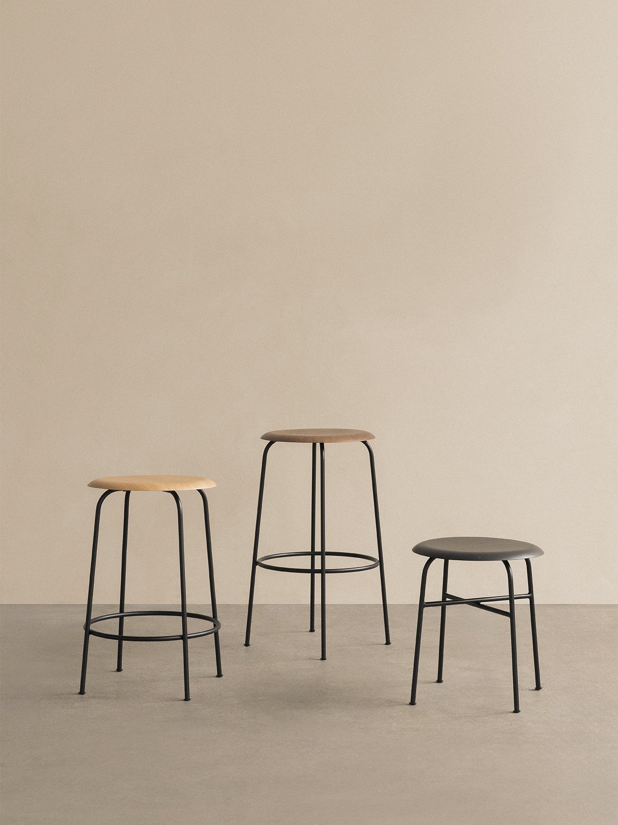 Counter Stool with Wood Veneer ¨C 3 Heights, Black Steel Frame