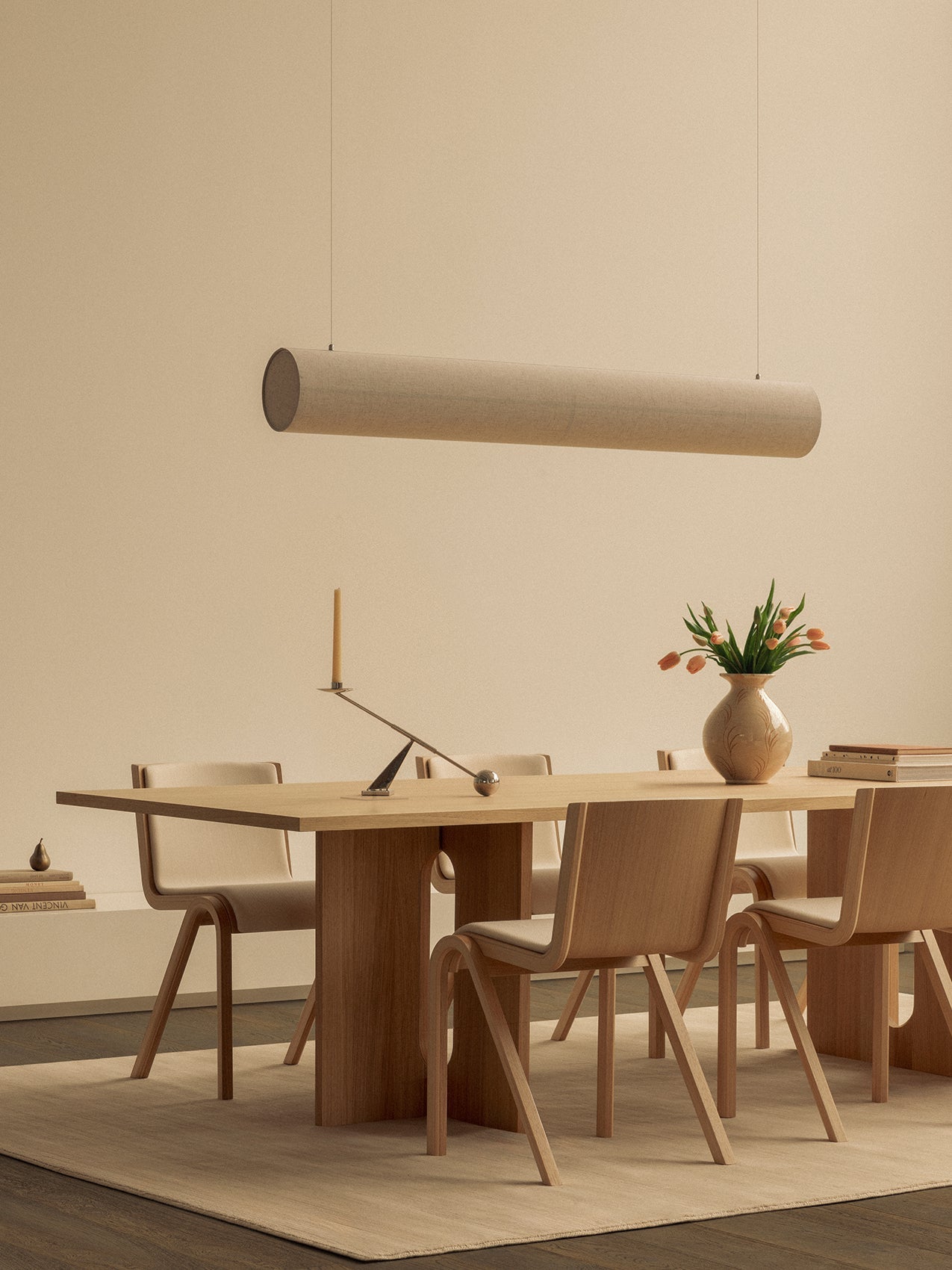 Cantilevered Dining Chair, Front Upholstered ¨C Oak Veneer, Stackable