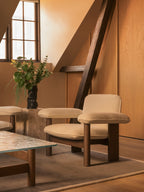 Low Back Lounge Chair in Textile Solid Wood Frame, Exaggerated Armrests
