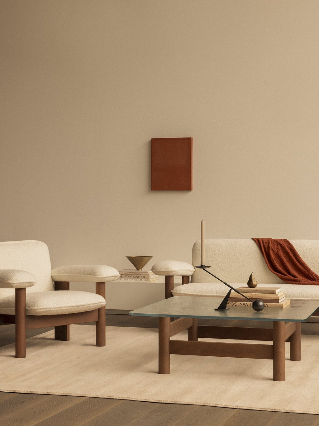 Low Back Lounge Chair in Textile Solid Wood Frame, Exaggerated Armrests