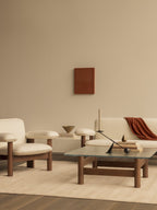 Low Back Lounge Chair in Textile Solid Wood Frame, Exaggerated Armrests