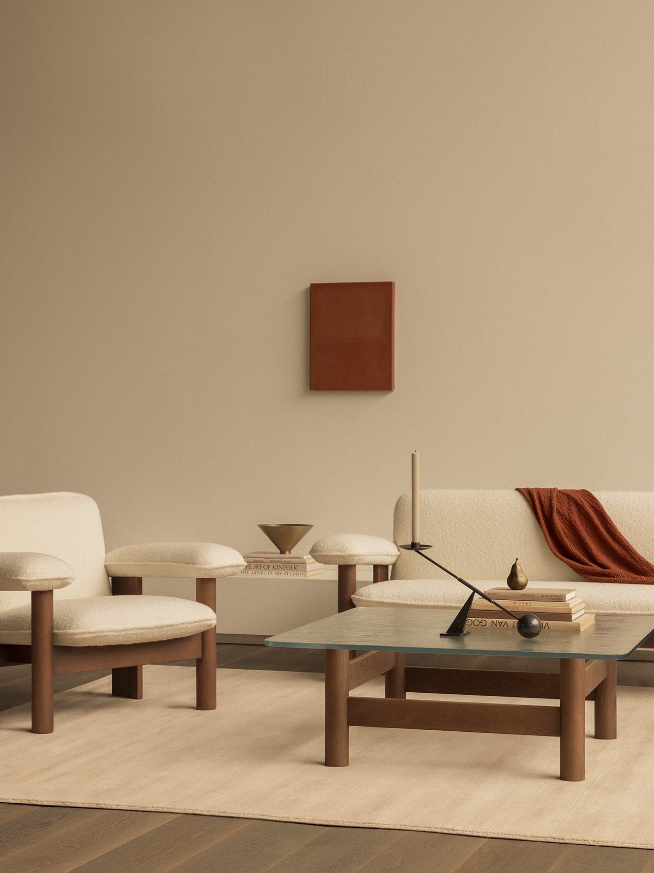 Low Back Lounge Chair in Textile Solid Wood Frame, Exaggerated Armrests
