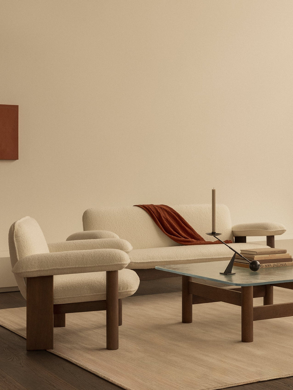 Low Back Lounge Chair in Textile Solid Wood Frame, Exaggerated Armrests