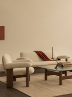 Low Back Lounge Chair in Textile Solid Wood Frame, Exaggerated Armrests