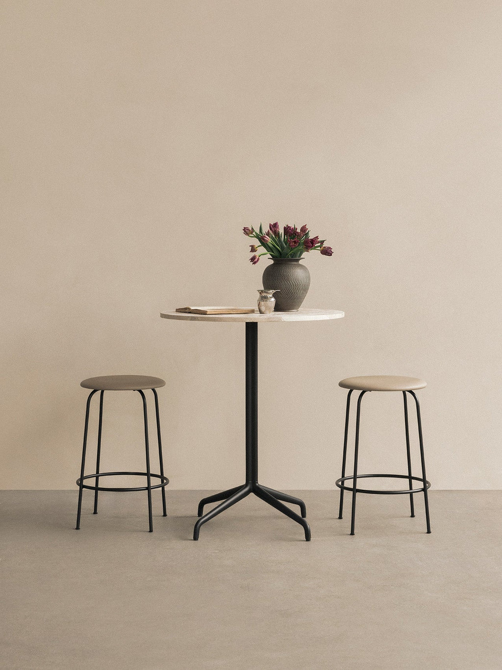 Counter Stool with Upholstered Seat ¨C 3 Heights, Black Steel Frame