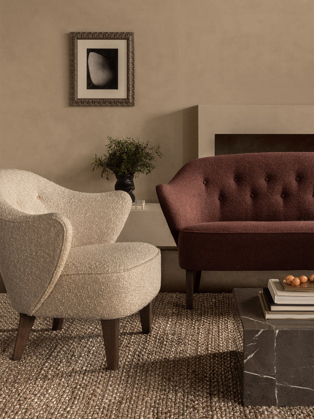 Compact Lounge Chair in Textile Sculptural Armrests