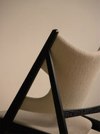 Lounge Chair in Black Oak Elbow Cut-Outs, Ivory Boucl