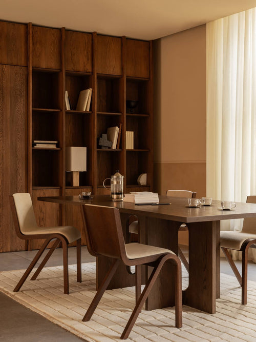 Cantilevered Dining Chair, Front Upholstered ¨C Oak Veneer, Stackable