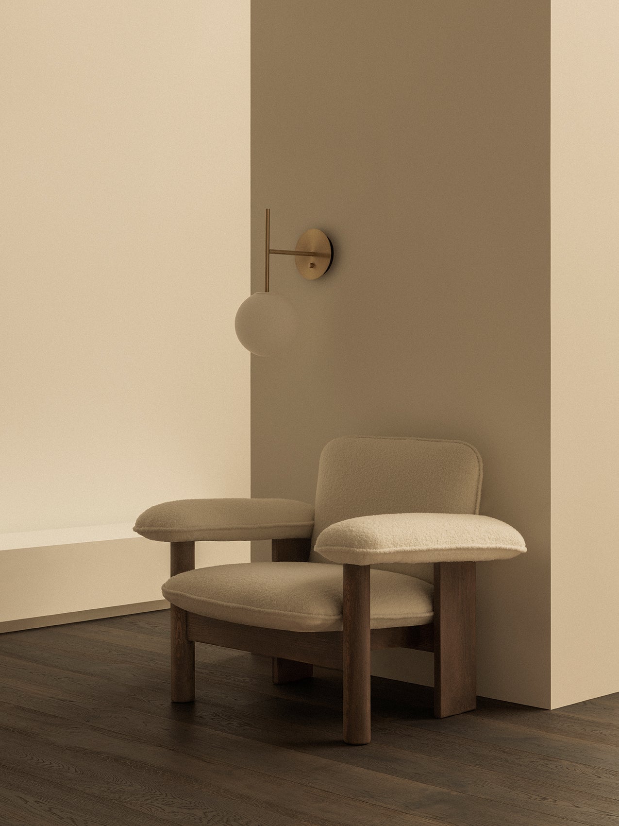 Low Back Lounge Chair in Textile Solid Wood Frame, Exaggerated Armrests