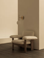 Low Back Lounge Chair in Sheepskin Solid Wood Frame, Exaggerated Armrests