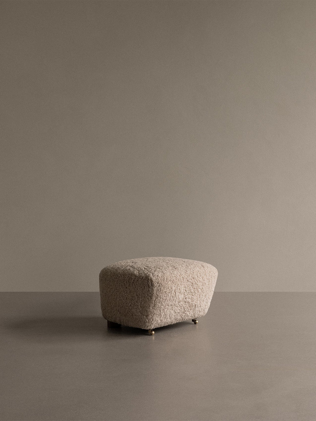 Ottoman in Sheepskin Oak Legs, Brass Casters, Pairs with Lounge Chair