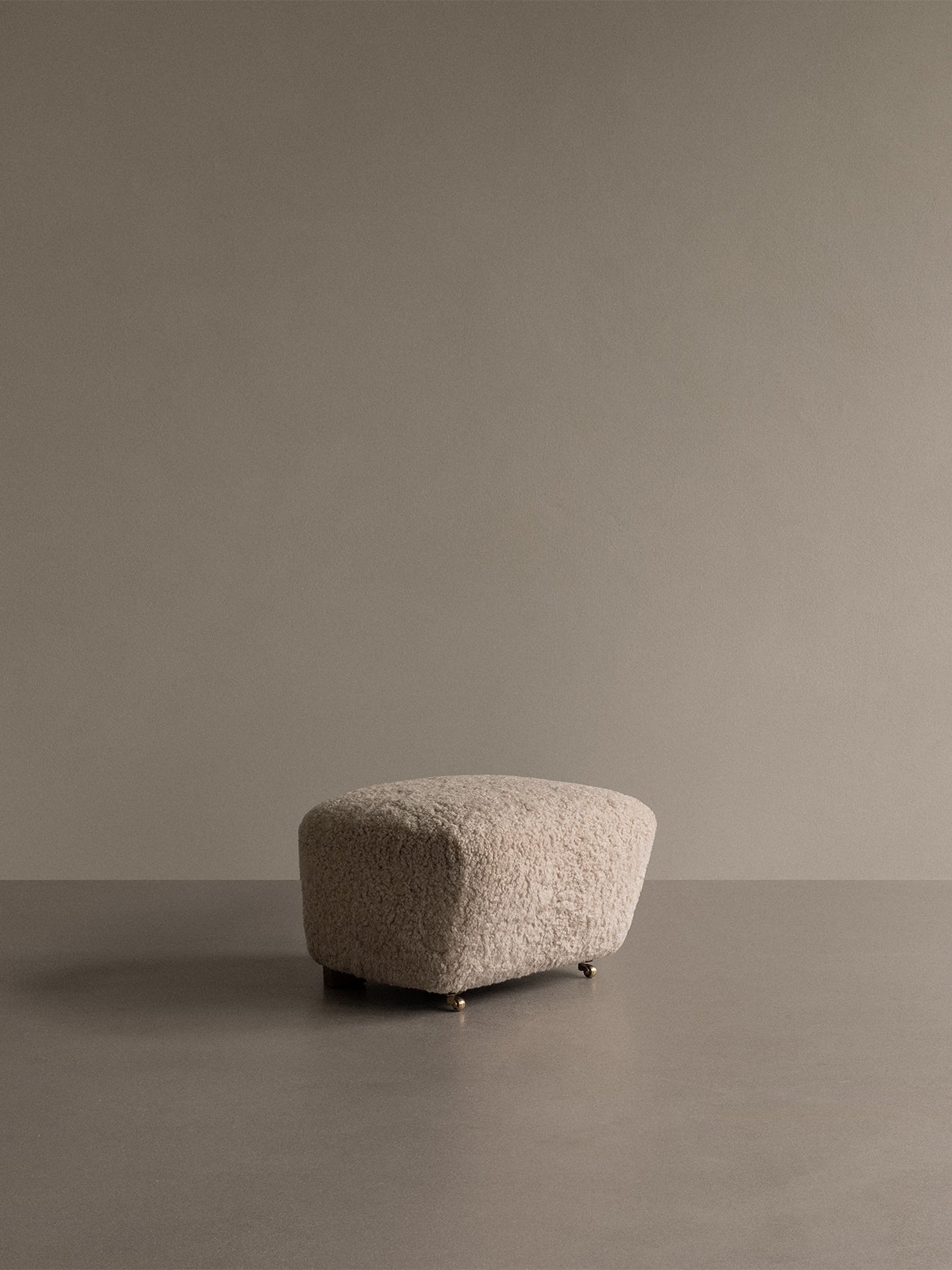 Ottoman in Sheepskin Oak Legs, Brass Casters, Pairs with Lounge Chair