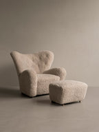 Ottoman in Sheepskin Oak Legs, Brass Casters, Pairs with Lounge Chair