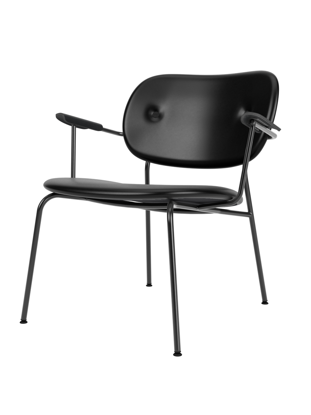 Fully Upholstered Lounge Chair Curved Armrests, Powder-Coated Steel Base