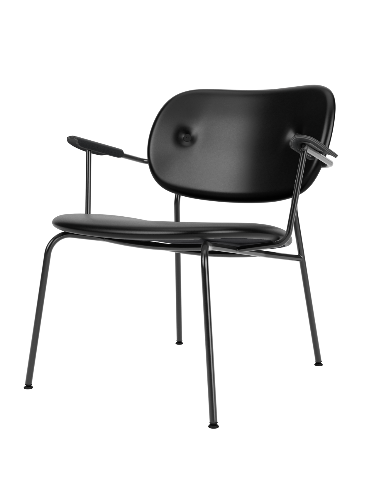 Fully Upholstered Lounge Chair Curved Armrests, Powder-Coated Steel Base