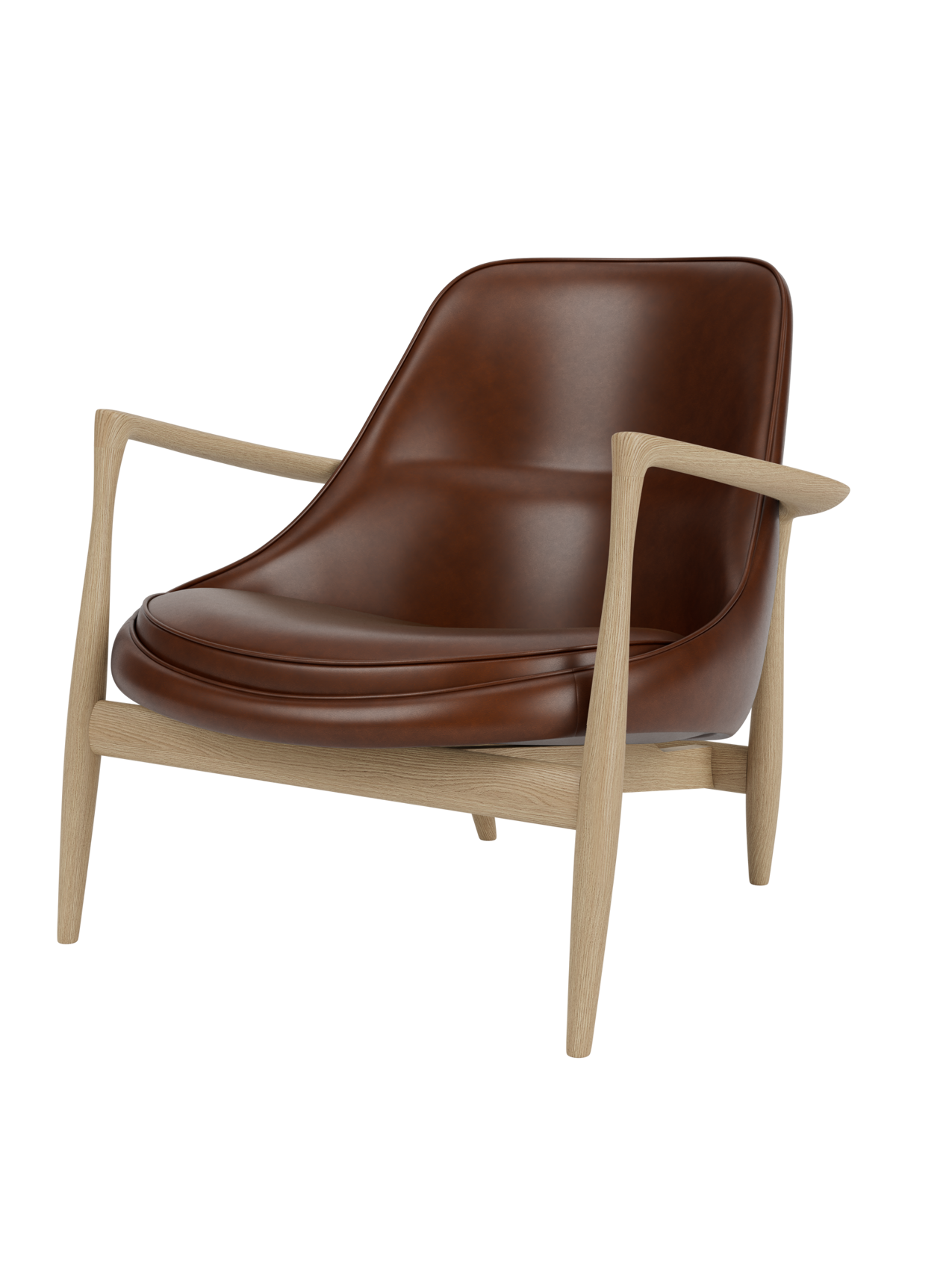 Lounge Chair Sculpted Armrests, Leather Seat, Danish Modern Icon