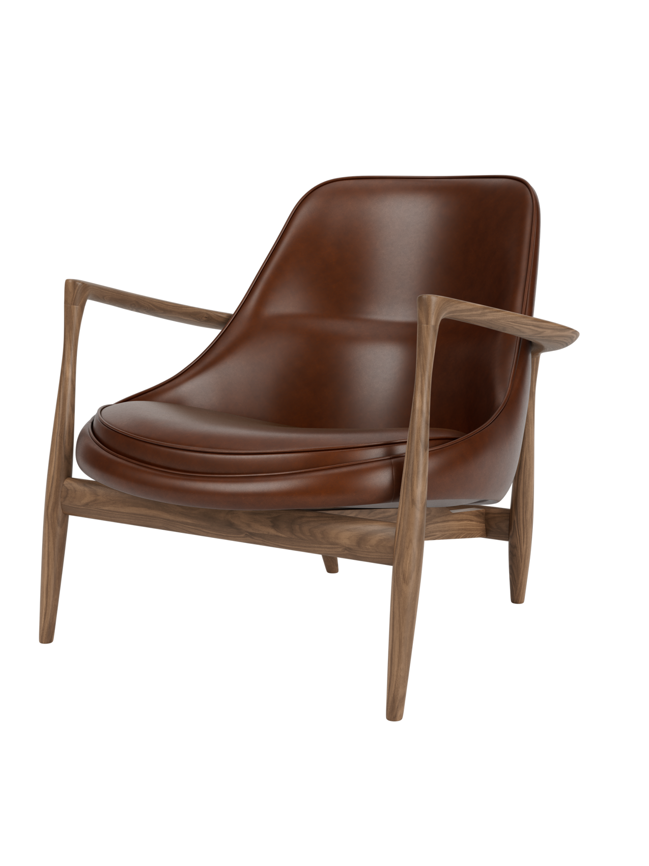 Lounge Chair Sculpted Armrests, Leather Seat, Danish Modern Icon