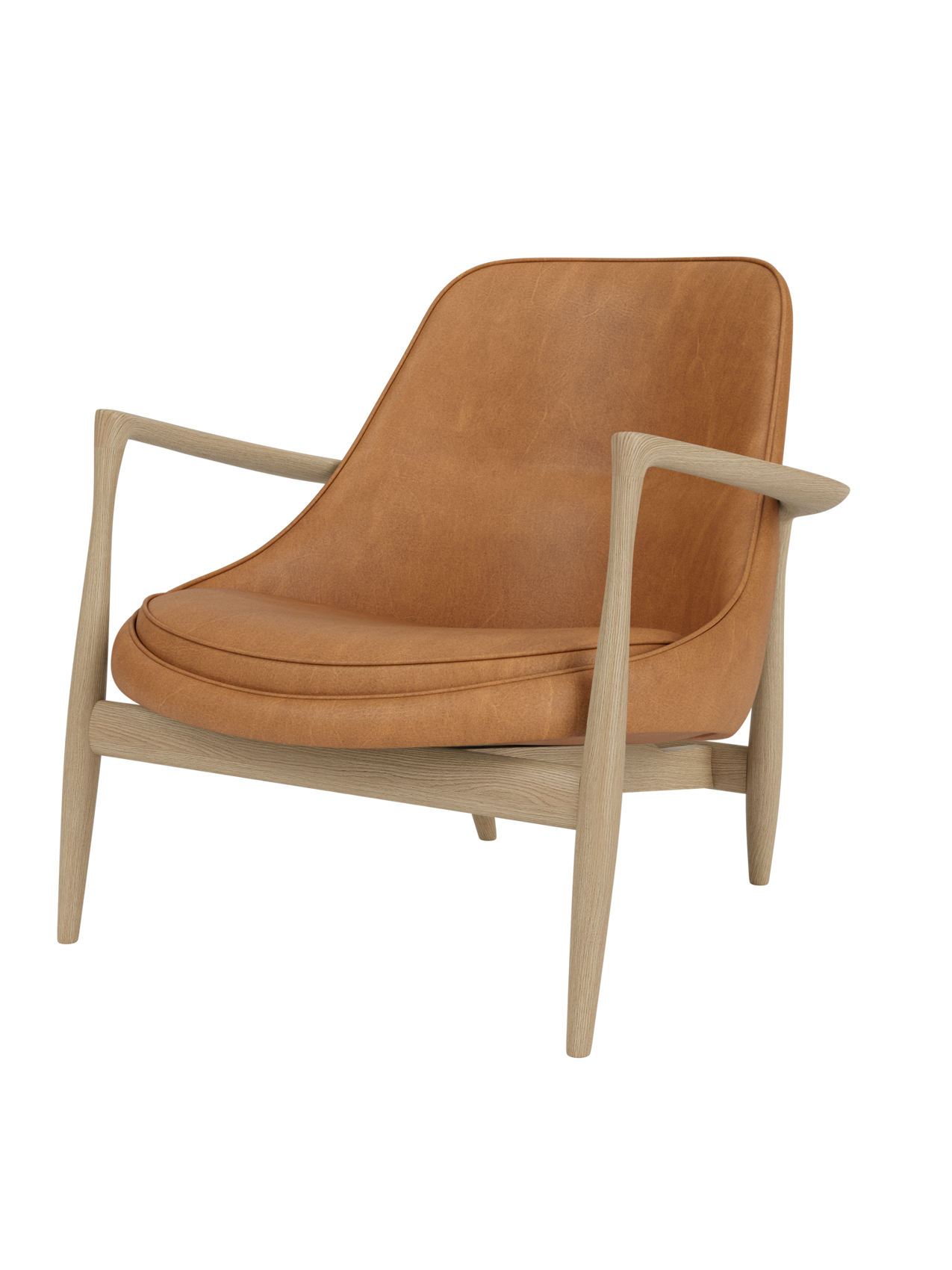 Lounge Chair Sculpted Armrests, Leather Seat, Danish Modern Icon