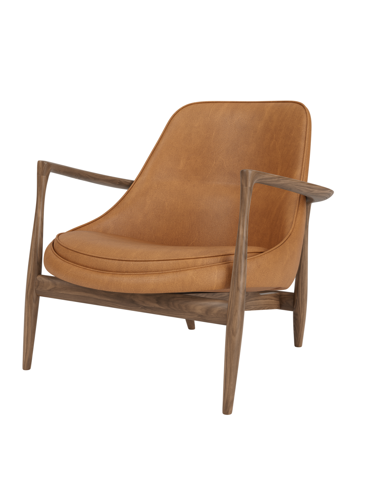 Lounge Chair Sculpted Armrests, Leather Seat, Danish Modern Icon