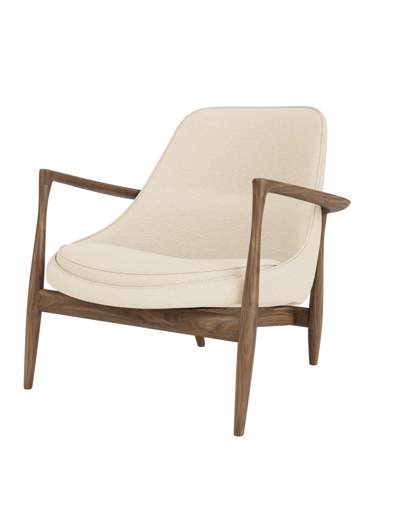 Lounge Chair Sculpted Armrests, Leather Seat, Danish Modern Icon