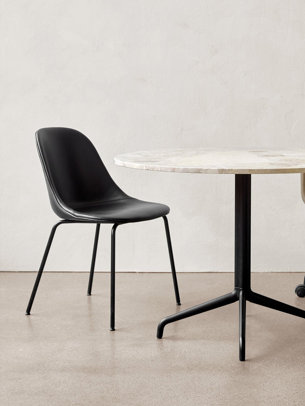 Side Dining Chair, Black Steel Base ¨C Compact Shell, Textile or Leather