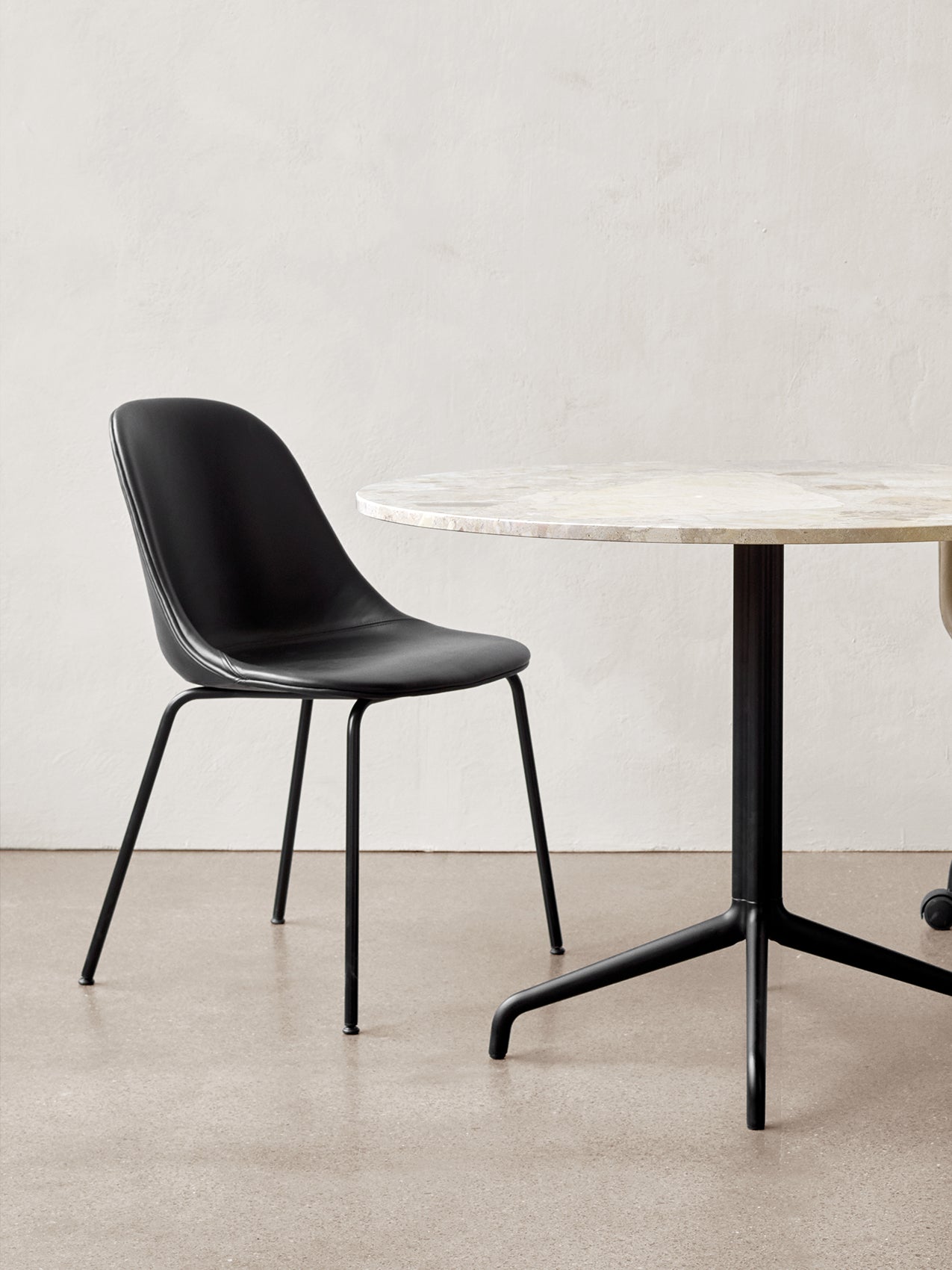 Side Dining Chair, Black Steel Base ¨C Compact Shell, Textile or Leather