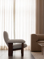 High Back Lounge Chair in Textile Solid Wood Frame, Exaggerated Armrests