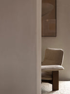 High Back Lounge Chair in Textile Solid Wood Frame, Exaggerated Armrests