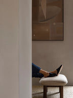 Ottoman in Sheepskin Cylindrical Legs, Versatile Use, 3 Wood Options
