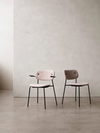 Fully Upholstered Dining Chair with Armrests ¨C Black Base, Stackable