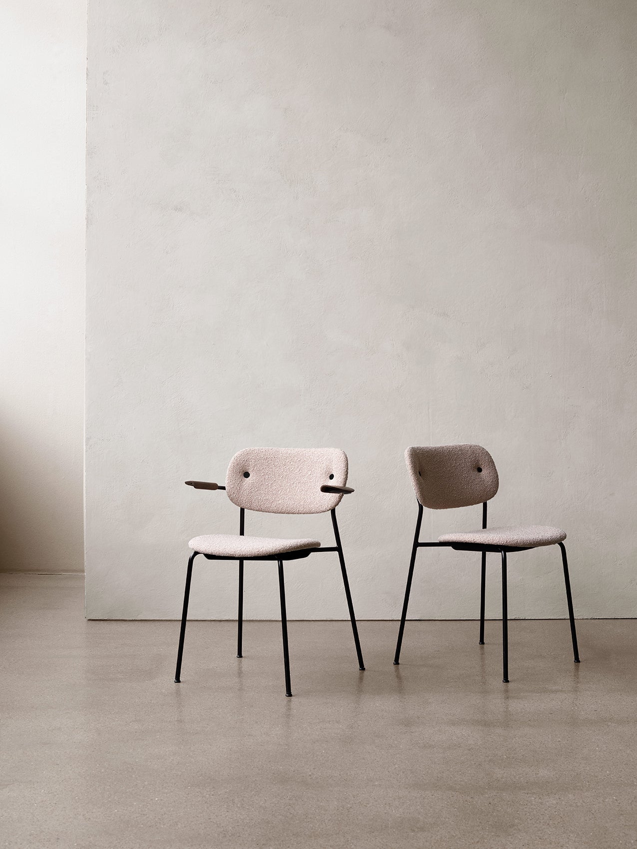 Fully Upholstered Dining Chair with Armrests ¨C Black Base, Stackable
