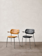 Fully Upholstered Dining Chair with Armrests ¨C Chrome Base, Stackable