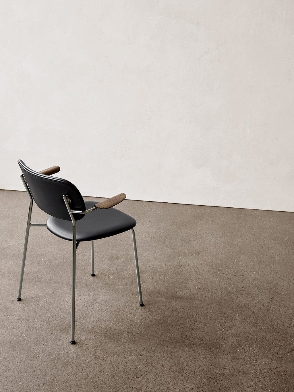 Fully Upholstered Dining Chair with Armrests ¨C Chrome Base, Stackable