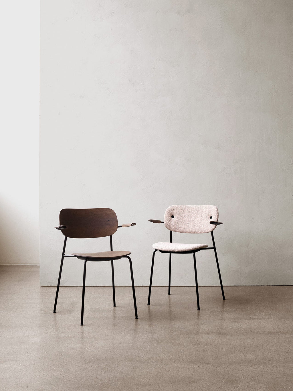 Fully Upholstered Dining Chair with Armrests ¨C Black Base, Stackable