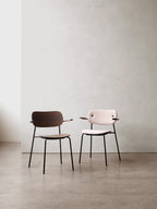 Fully Upholstered Dining Chair with Armrests ¨C Black Base, Stackable