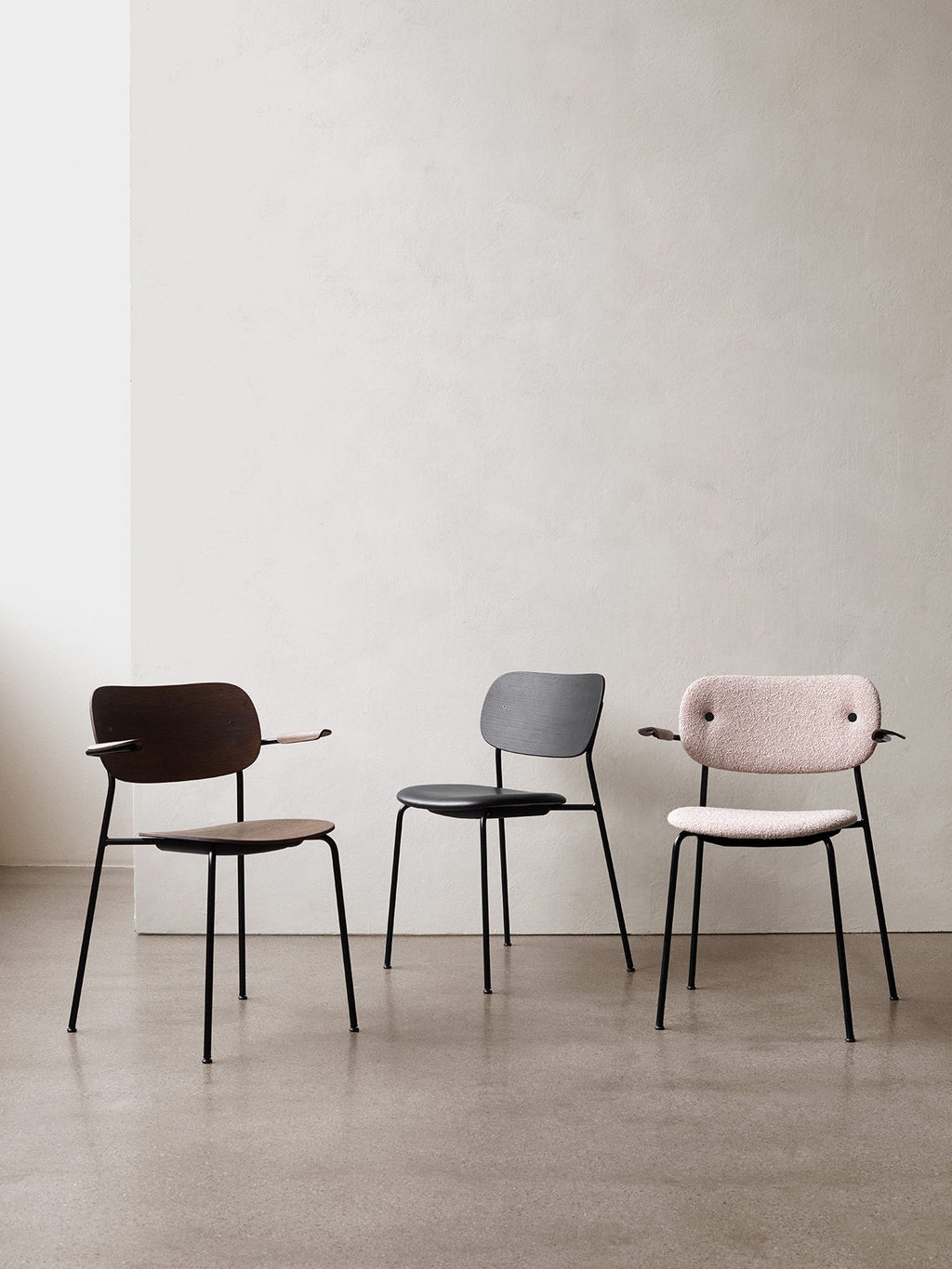 Fully Upholstered Dining Chair with Armrests ¨C Black Base, Stackable