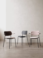 Fully Upholstered Dining Chair with Armrests ¨C Black Base, Stackable