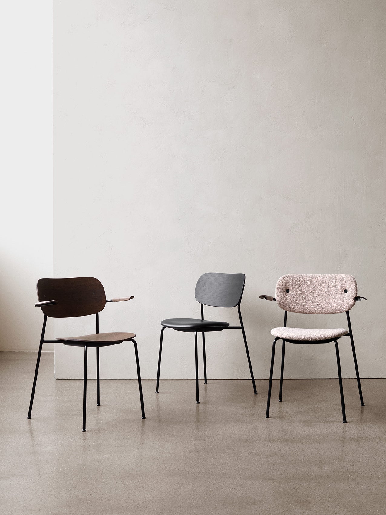 Fully Upholstered Dining Chair with Armrests ¨C Black Base, Stackable
