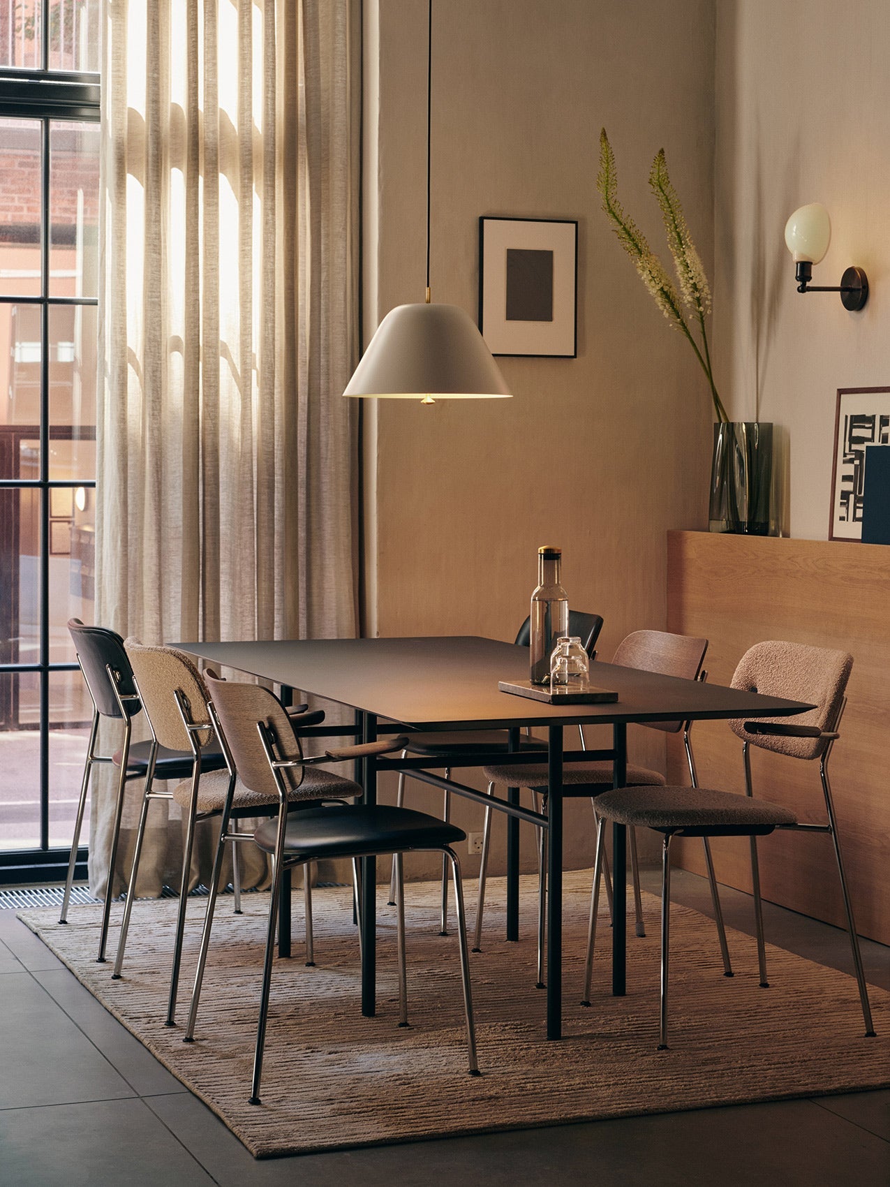 Fully Upholstered Dining Chair with Armrests ¨C Chrome Base, Stackable