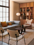 Fully Upholstered Lounge Chair Curved Armrests, Powder-Coated Steel Base