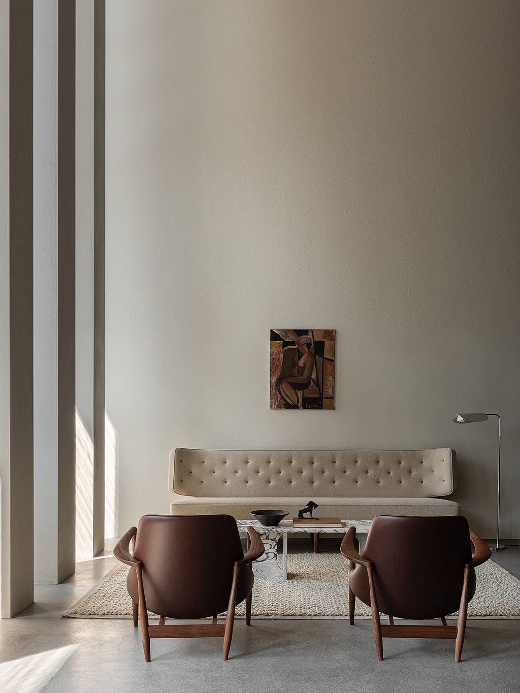 Lounge Chair Sculpted Armrests, Leather Seat, Danish Modern Icon
