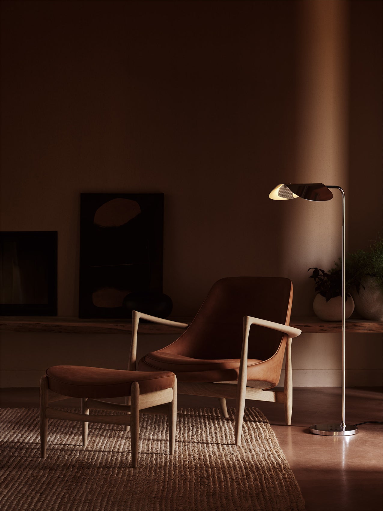 Lounge Chair Sculpted Armrests, Leather Seat, Danish Modern Icon