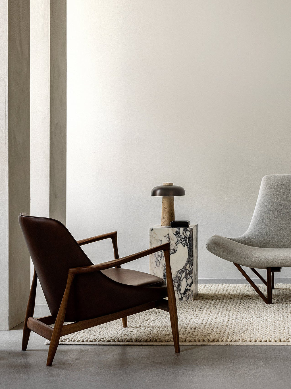 Lounge Chair Sculpted Armrests, Leather Seat, Danish Modern Icon