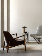 Lounge Chair Sculpted Armrests, Leather Seat, Danish Modern Icon