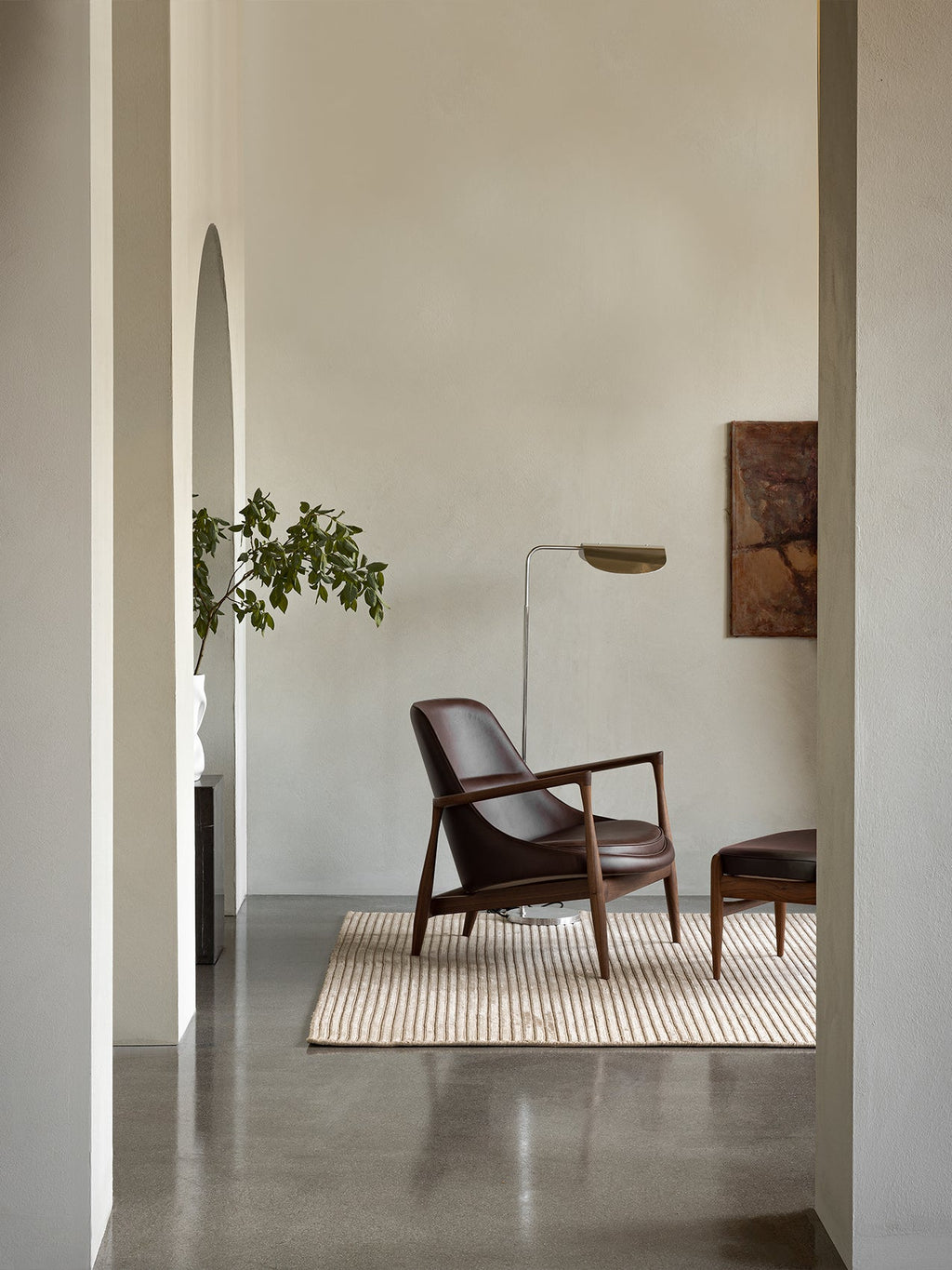 Lounge Chair Sculpted Armrests, Leather Seat, Danish Modern Icon