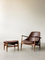 Lounge Chair Sculpted Armrests, Leather Seat, Danish Modern Icon